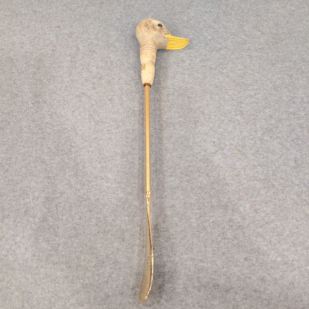 Vintage Style Duck Head Long Handle Shoe Horn Gold Tone Metal Dressing Aid - Picture 6 of 6